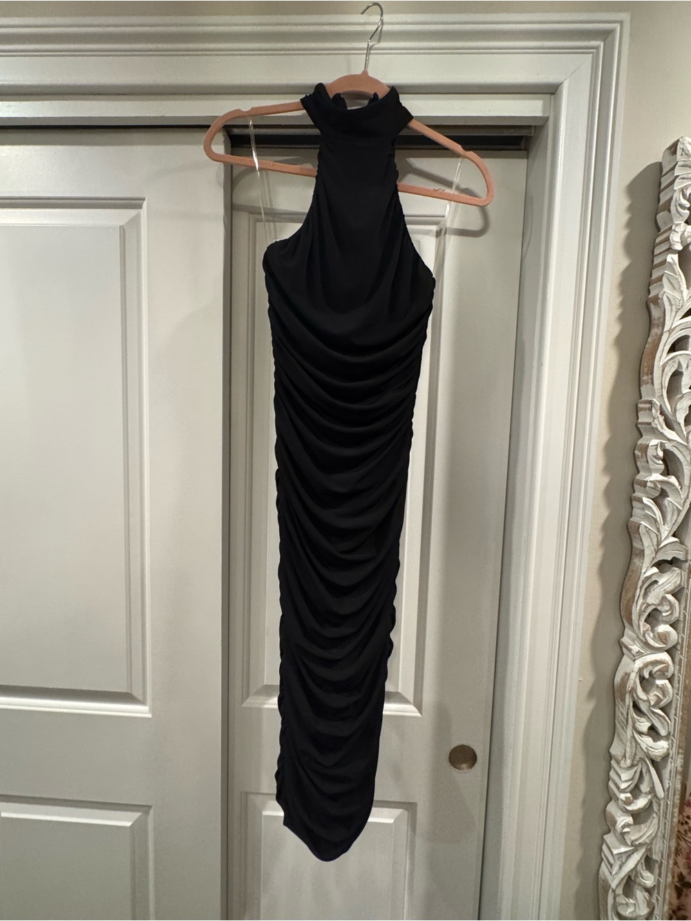 Nookie Black One-Shoulder Ruched High-Neck Dress